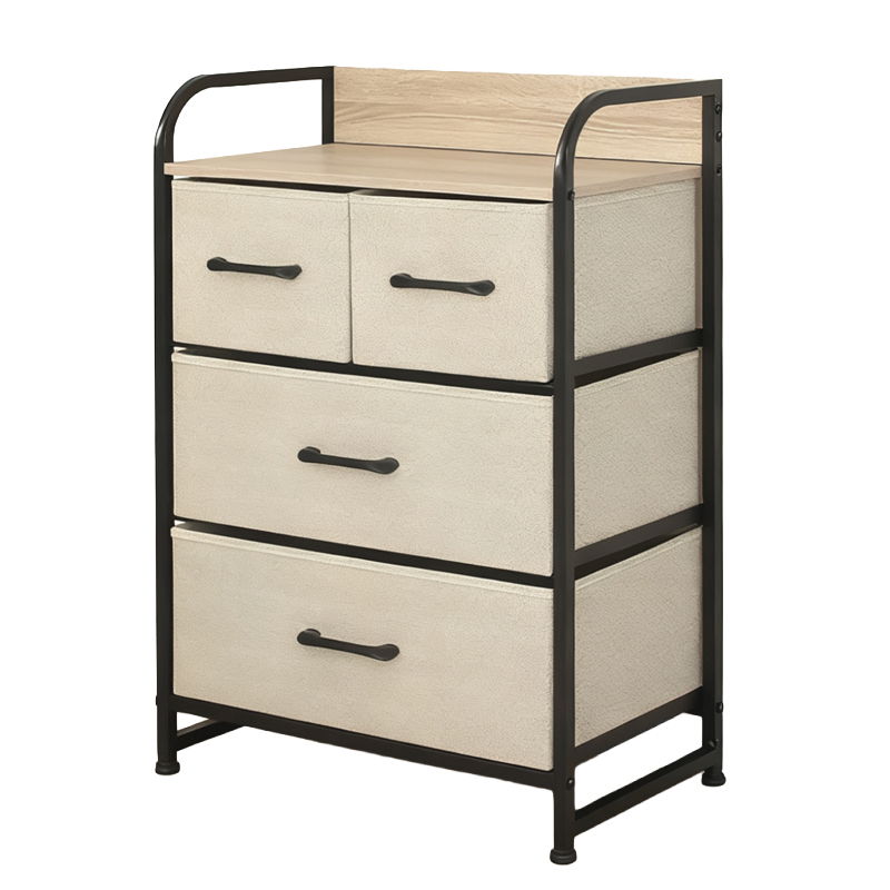  RPX-COM   KOMÓD, 4 TEXTIL FIÓKOS / 58X29X79CM - BÉZS/FEKETE  termék fő termékképe