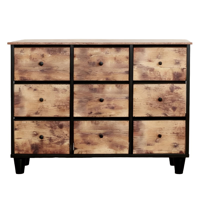  RPX-COM   KOMÓD, 9 TEXTIL FIÓKOS / 110X30X73CM - VINTAGE/FEKETE  termék fő termékképe