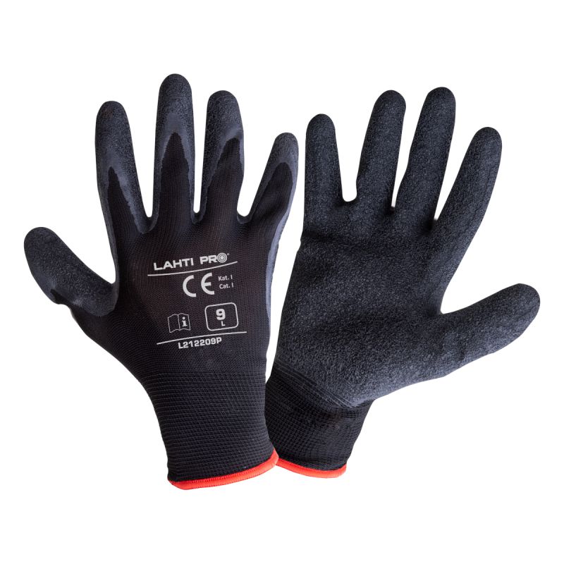  LAHTI PRO   LATEX VÉDŐKESZTYŰ POLIÉSZTER / FEKETE - 9  termék fő termékképe