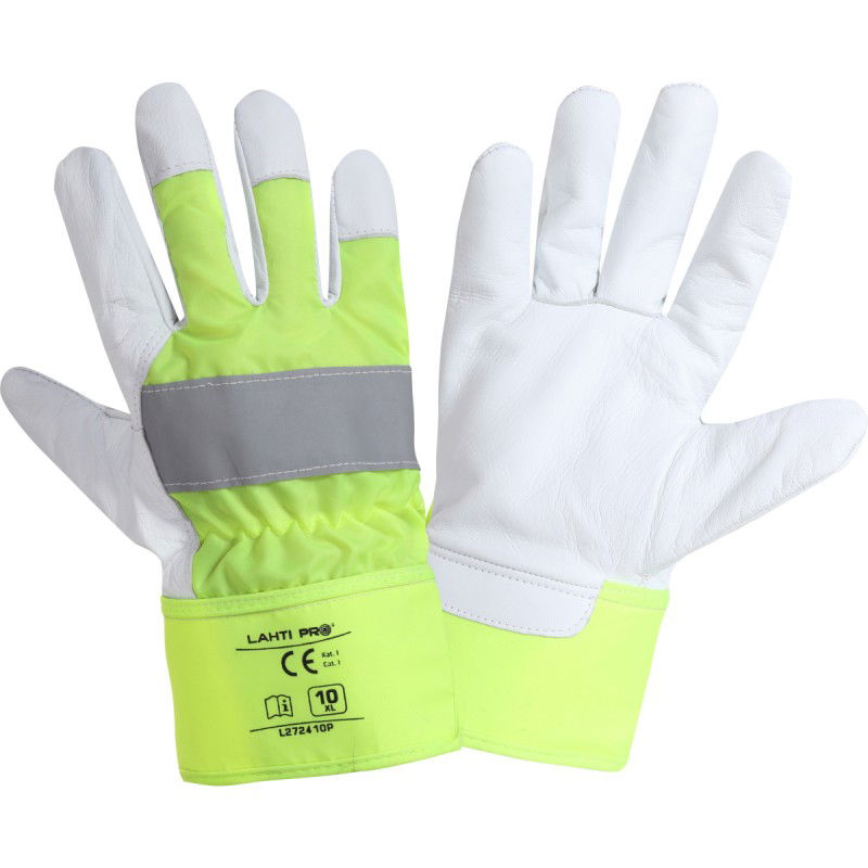  LAHTI PRO   FÉNYVISSZAVERŐ JUHBŐR VÉDŐKESZTYŰ / SÁRGA-FEHÉR - 10  termék fő termékképe