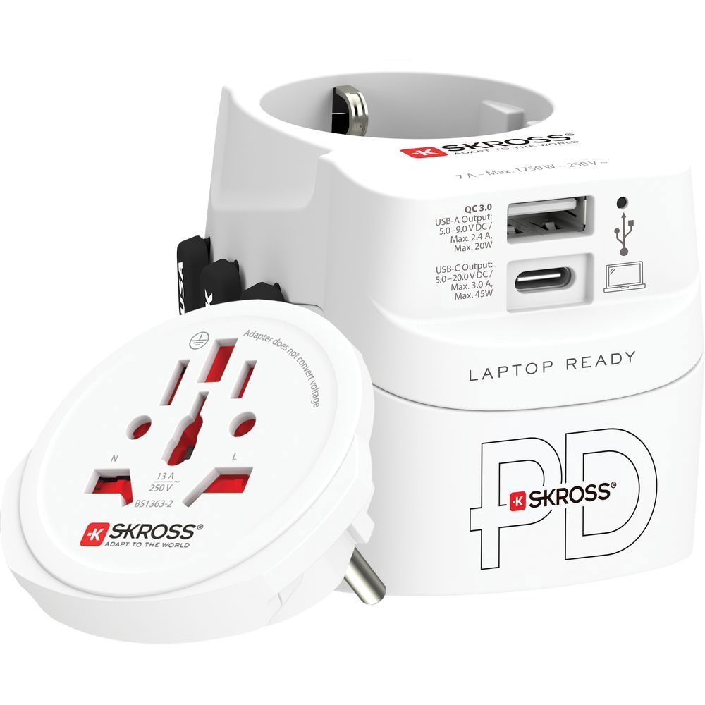Skross PRO Light világutazó hálózati csatlakozó (USB-C, USB-A), PD, 45W + USB-C kábel termék fő termékképe