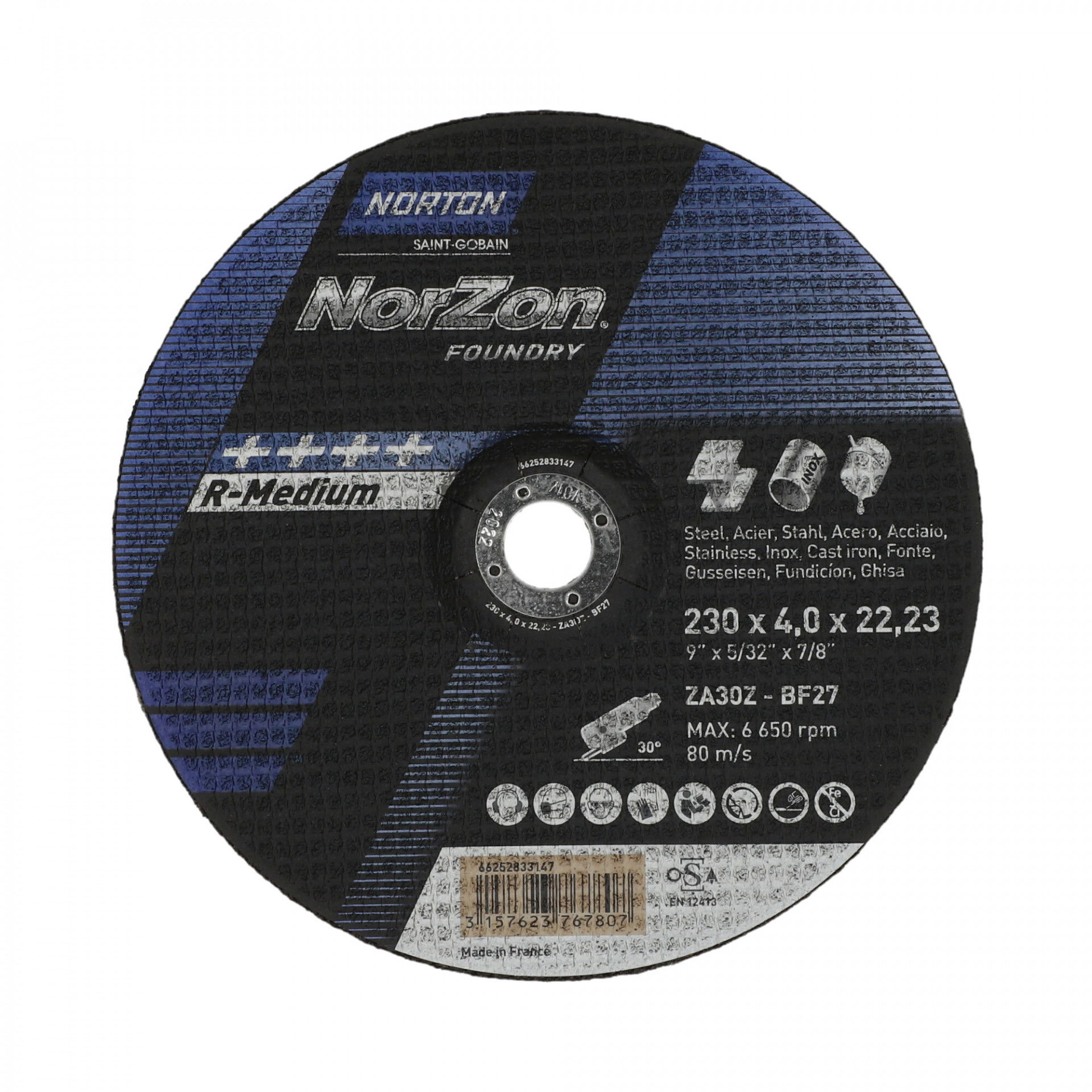 Norton Norzon III Foundry tisztítókorong 230x4,0x22,23mm ZA30Z, 25 db/csomag termék fő termékképe