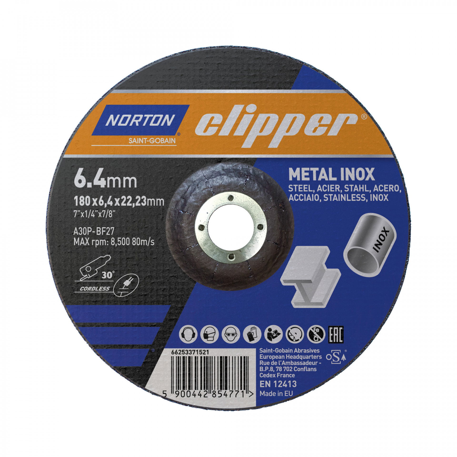 Norton Clipper fém-inox tisztítókorong 180x6,4x23,23mm, 10 db/csomag termék fő termékképe