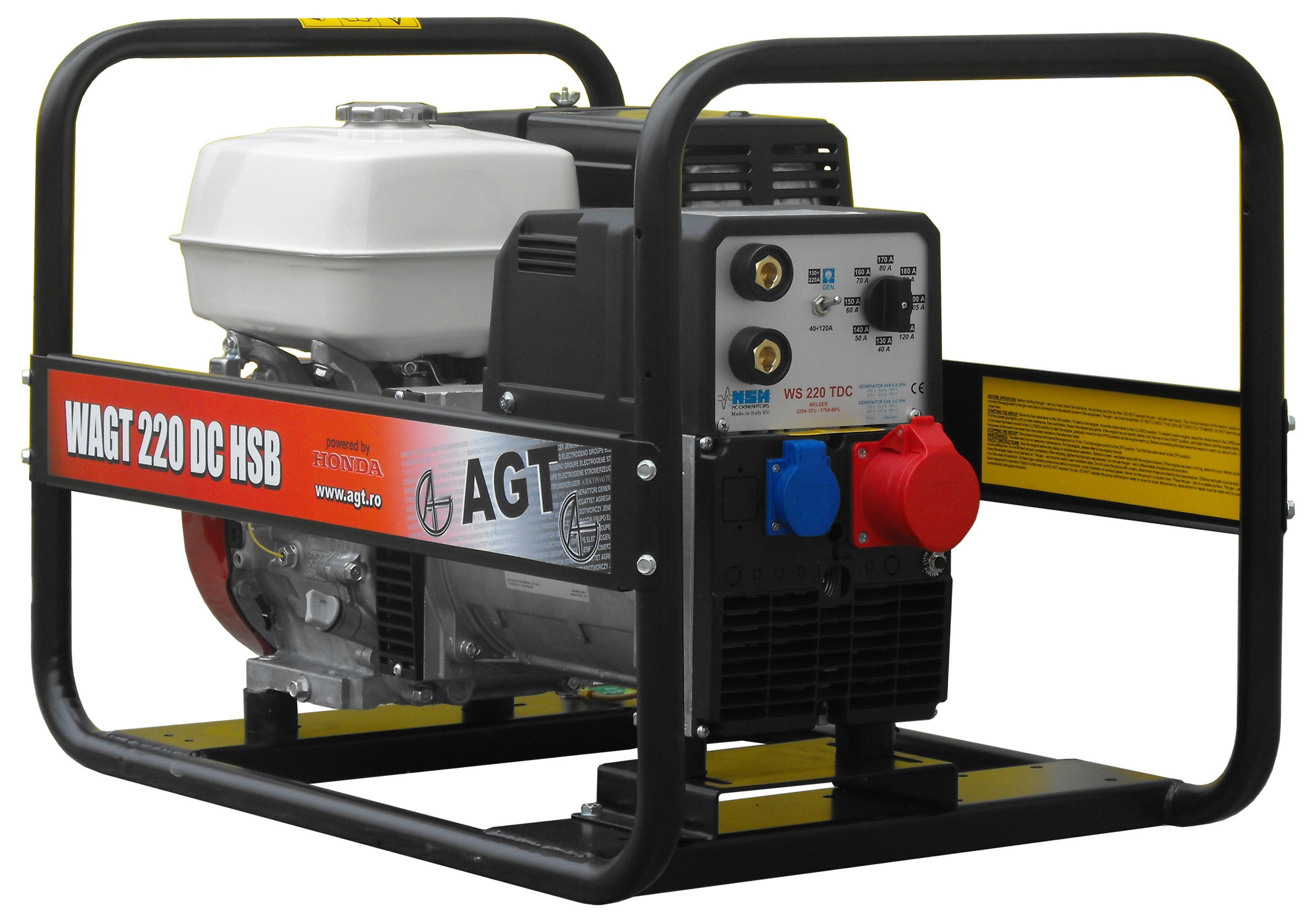  WAGT 220 DC HSB hegesztő áramfejlesztő 4 mm-es elektródáig - HONDA GX390, +ajándék kerékszett!  termék fő termékképe