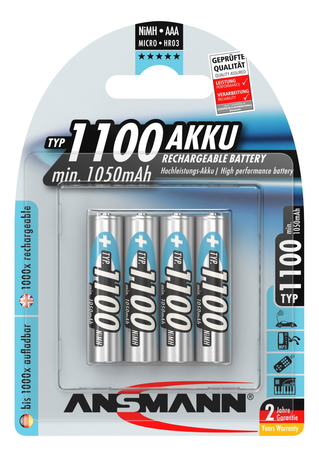 Ansmann AAA NiMH &uacute;jrat&ouml;lthető akkumul&aacute;tor 1050 mAh - 4 db termék fő termékképe